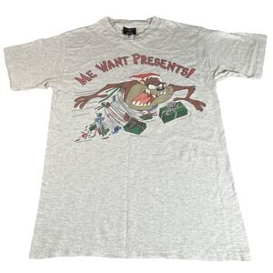 Vintage 1993 Taz Tasmanian Devil Men's M We Want Presents T-Shirt 90s USA Single